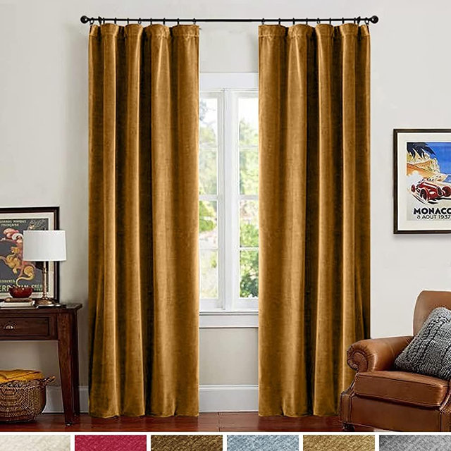 Lazzzy Velvet Curtains Room Darkening Blackout Curtains Thermal Insulated Super Soft Luxury Drapes for Bedroom Rod Pocket Window Curtain for Living Room 2 Panels 52 by 95 Inch Gold Brown