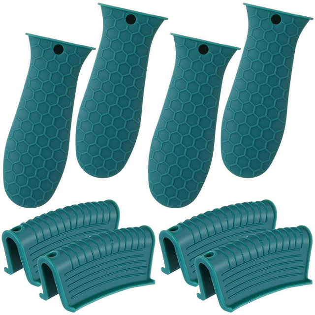 Patelai 8 Pcs Silicone Pot Holders Set Cast Iron Handle Cover Heat Resistant Pot Handle Covers Potholder Non Slip Reusable Pan Sleeve for Frying Pan Kitchen Supplies (Green)