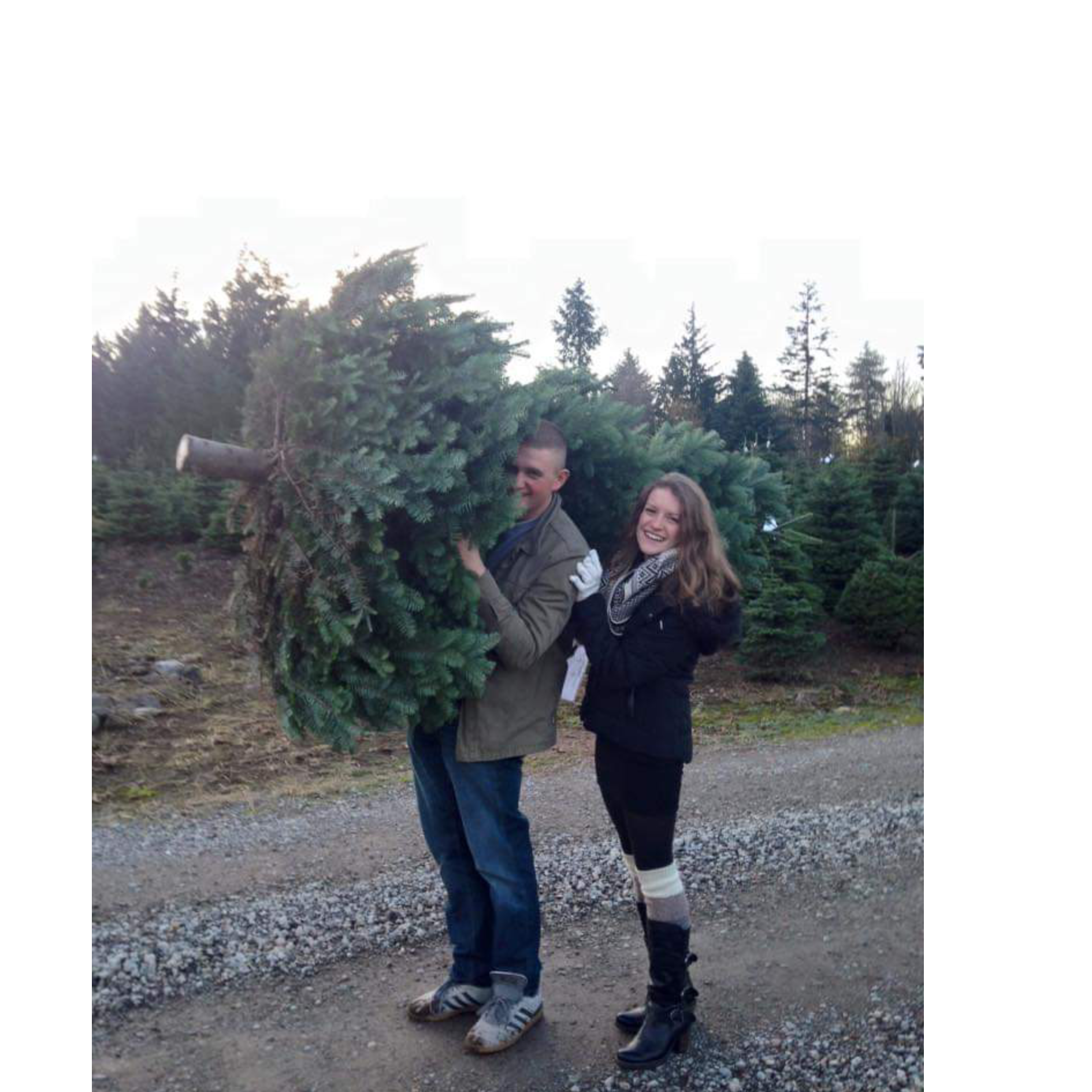 When James came back from boot camp, he went with my mom and I to trinity tree farm, and cut down our christmas tree! Trinity tree farm is our wedding venue!