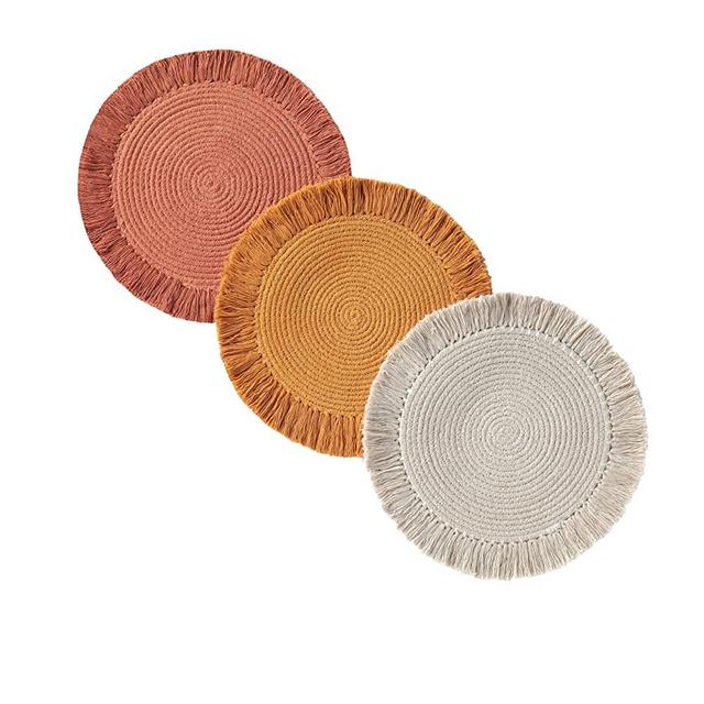 Folkulture Pot Holders for Kitchen, Hot Pads or Trivets for Hot Dishes Pots and Pans, Stylish Mats for Wooden Table or Modern Farmhouse Kitchen Decor, Set of 3, 100% Cotton, 8.5 Inches, Belle Rust