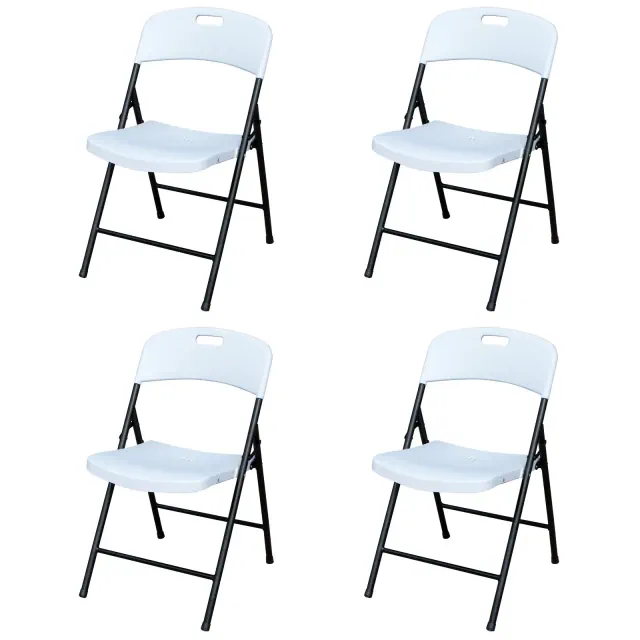 Peakform Fully Assembled Durable Ergonomic Lightweight Plastic Foldable Chair with Metal Frame for Indoor or Outdoor Use, 4 Pack, White