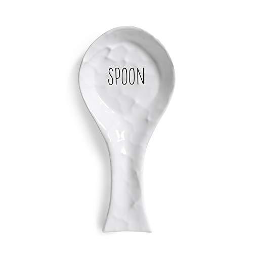 Barnyard Designs Ceramic Spoon Rest for Kitchen or Stove Top, Decorative Cooking Utensil or Spatula Holder, Farmhouse Kitchen Decor, White, 9.25" x 4"