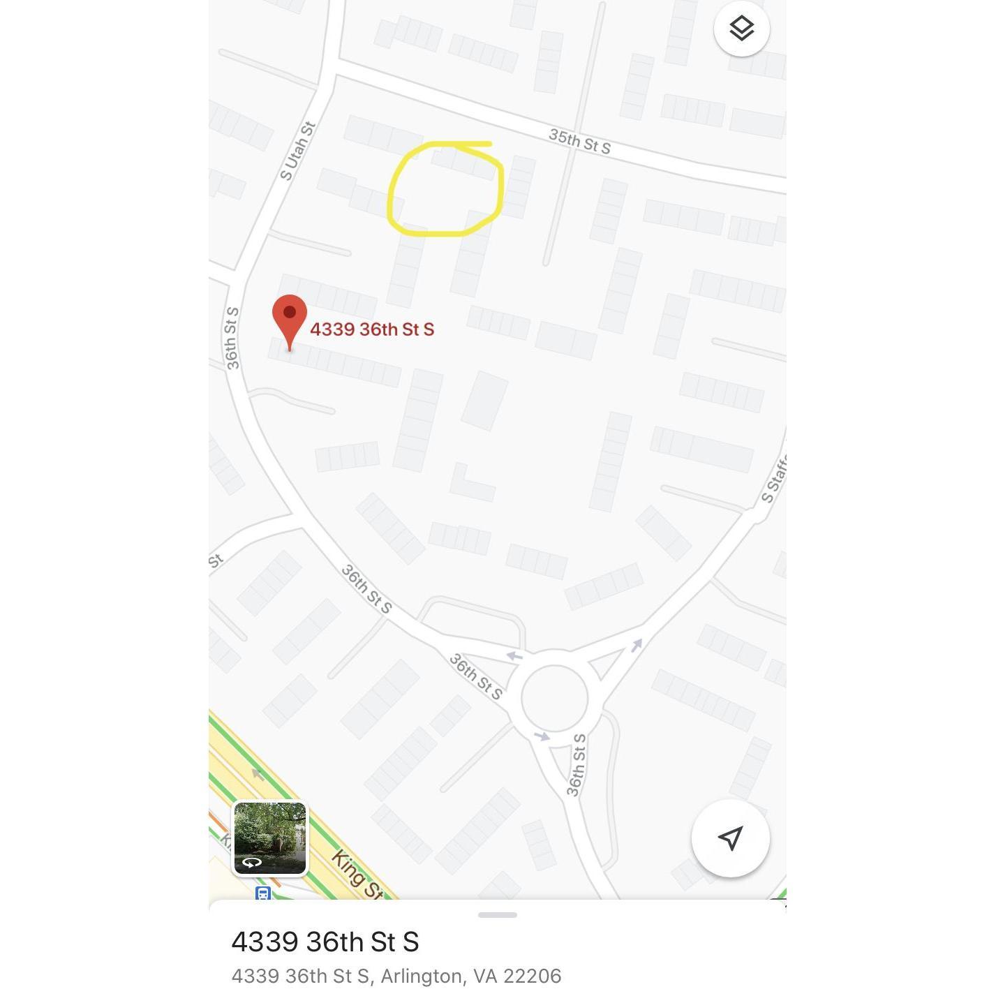 The grassy area where we'll have the wedding is circled in yellow. There will be signs and we will help you find it!