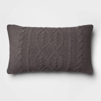 Cable Knit Chenille Oversize Lumbar Pillow Gray - Threshold&#8482;