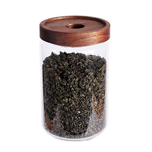 Glass Tea Canister, 25 FL OZ/ 750ml Bulk Food Storage Jar with Airtight Acacia Lid, Glass Food Container for Loose Leaf Tea, Coffee Bean, Weed(6 inch high)