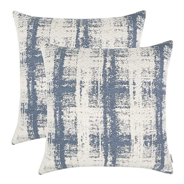 ROMANDECO Jacquard Geometric Irregular Striped Lines Decorative Throw Pillow Covers for Couch/Sofa/Bedroom, 2 Pack, 18x18 inch (45cm), Blue and White