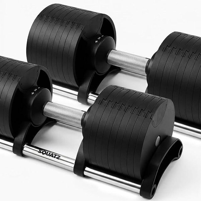 SQUATZ Adjustable Dumbbells with Quick Weight Change, Space-Saving Dumbbell Set with Anti‑Slip Handle, Secure Locking System, Heavy‑Duty Plates & Base for Home Workout and Strength Training