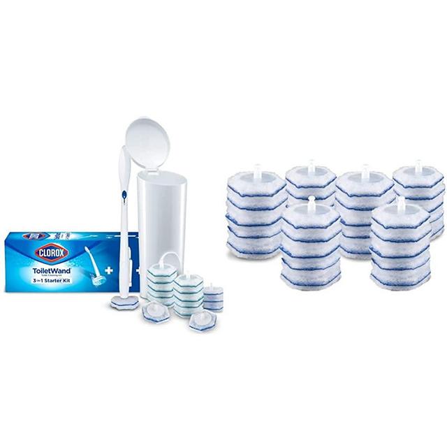 Clorox ToiletWand Disposable Toilet Cleaning System (ToiletWand, Storage Caddy and 16 Refill Heads) and ToiletWand Disinfecting Refills (30 Count) Bundle