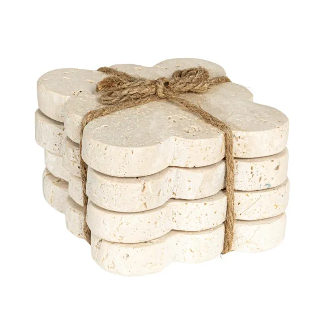 Storied Home Tuscan Elegance Travertine Coaster Set, Natural, Set of 4