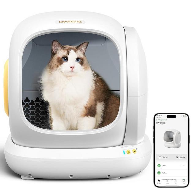 MeoWant Self-Cleaning Cat Litter Box, 75L Extra Large Open Automatic Cat Litter Box for Multi Cats, Integrated Safety Protection/APP Control/Odor Removal Smart Litter Box with Mat & Liner