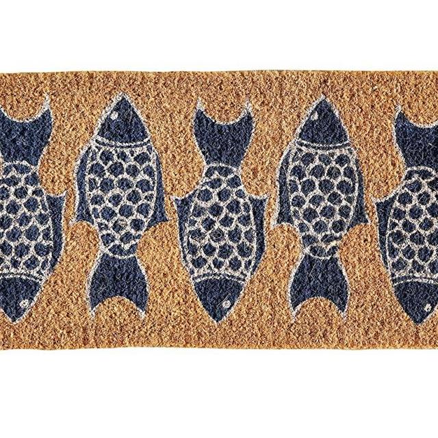 Creative Co-Op Fish Print Natural Coir Doormat