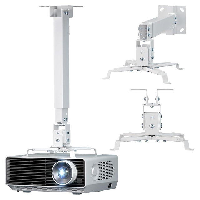 WALI Projector Mount Ceiling/Wall - Universal 3-in-1 Bracket with Extension Pole, Height Adjustable Holder for LCD/DLP Projectors, Supports up to 44lbs, White (PM-003-W)