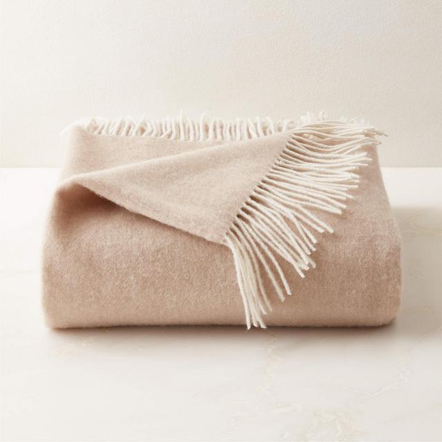 Bay Neutral Wool Throw Blanket with Fringe