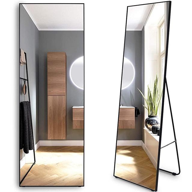 LVSOMT Full Length Mirror, Wall & Floor Mirror, Standing Mirror, Hanging Mirror, Full Body Mirror Large and Tall, Aluminium Alloy Framed for Bedroom Living Room Locker Room (Black, 63" x 19")