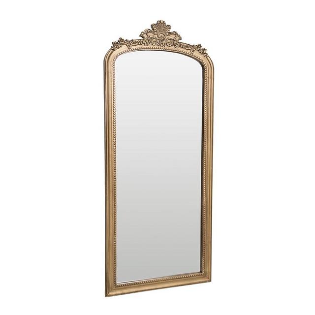 PILIHOME Vintage Gold Pine Floor Mirror Floor Leaning, Antique Ornate Wall Mirror Full Length, Baroque Carved Full Body Mirror (Gold, 60x25)