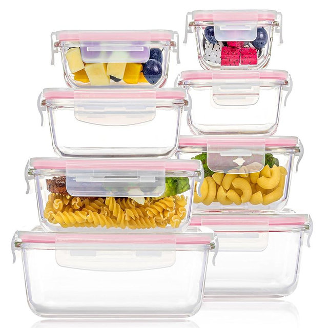 Vtopmart 8 Pack Glass Food Storage Containers with Lids (Pink)