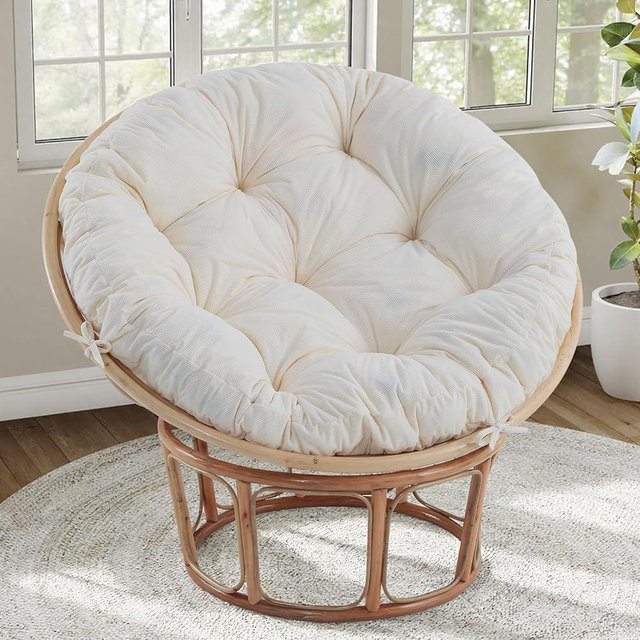 idee-home Papasan Chair Cushion, Circle Papasan Chair Cushion with Corduroy Cover (Without Chair) for Bowl Chair, 48 X 48 Inch, Beige