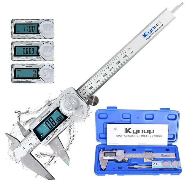 Kynup Digital Caliper, Calipers 6 Inch Measuring Tool with Stainless Steel, IP54 Waterproof Protection Design, Easy Switch from Inch Metric Fraction, Large LCD Screen (6 Inch /150mm)