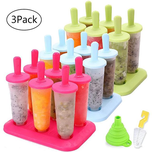 Popsicle Molds 3 Sets Ice Pop Molds Ice Pop Maker with Funnel and Brush, 3 Colors