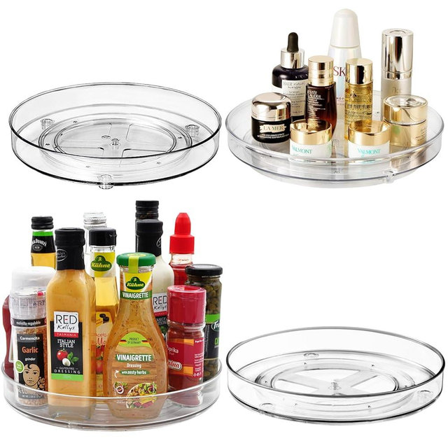 Amolliar Lazy Susan Turntable Organizer, 9"+11" 4 Pack, Rotating Tray for Kitchen, Fridge, Pantry Organizer Storage, Cabinet, Closet, Bathroom Vanity Makeup, Condiment Spice Rack, Under Sink Organizer