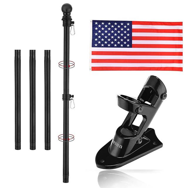 Yeesun Flag Pole Kit,6 Foot American Flag Pole & Bracket-Flagpoles for 3 x 5 Flags Holder for Home Porch & Outdoor,Tangle Free and Wall Mount Metal Flag Pole with Flag (Black)