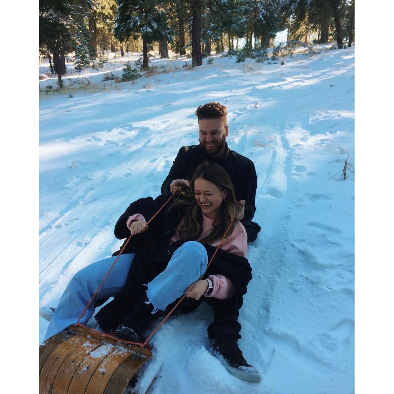 Our first Christmas together at Grandma and Papa Hester's house in Crestline, CA.