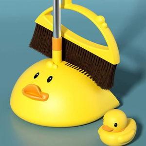 Cute Duck Cleaning Broom and Dustpan Set with Long Handle Stand Up Broom and Dustpan for Home Kitchen Room Office, Outdoor Indoor (Yellow)