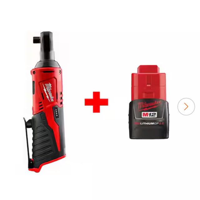 Milwaukee M12 12V Lithium-Ion Cordless 3/8 in. Ratchet with M12 2.0Ah Battery 2457-20-48-11-2420