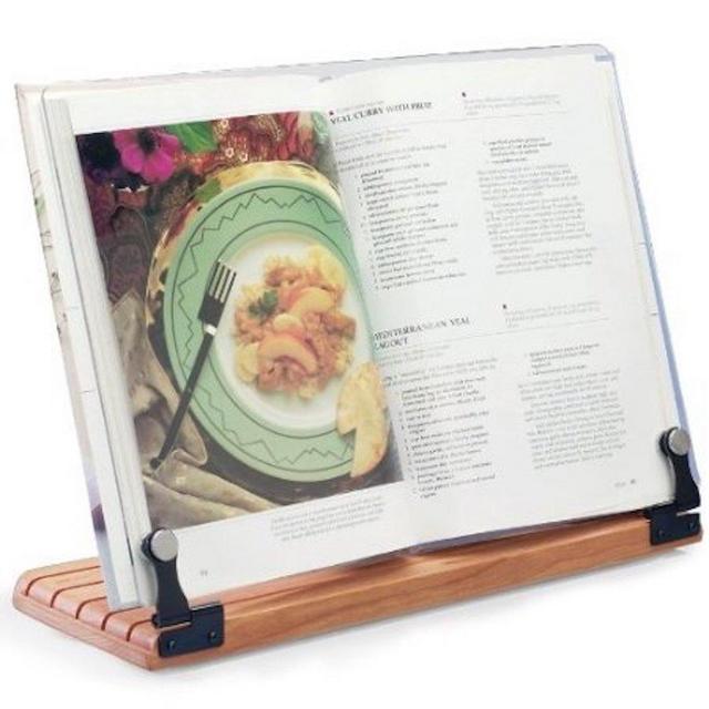 Deluxe Large Cookbook Holder - Acrylic Shield With Cherry Wood Base - Made in the USA
