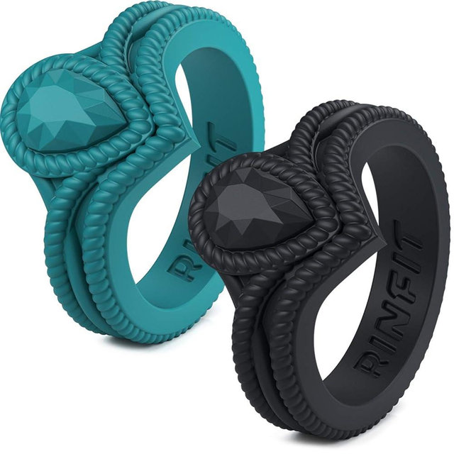 Rinfit Silicone Rings for Women - Pear Engagement Silicone Ring - Womens Rubber Wedding Bands - Patented Design