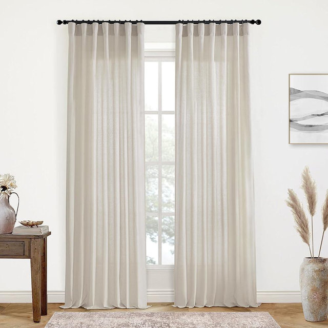 XTMYI Floor to Ceiling Curtains 8 FT,Linen Cotton Blend Faux Linen Soft Touch Light Airy Grey Beige Sheer Curtains for Bedroom Living Room Dining Room Nursery,96 Inches Long