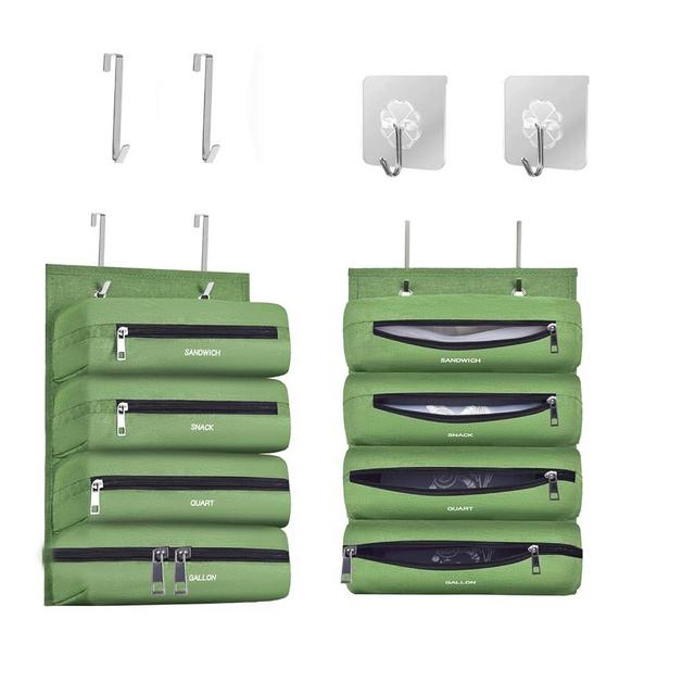 Ziplock Bag Storage Organizer for Kitchen, Food Storage Bag, Compatible with Ziploc Bag Organizer in Gallon, Quart, Sandwich & Snack Size Bags (Green)