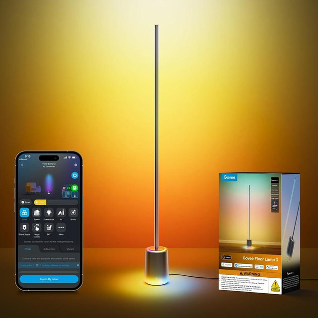 Govee Floor Lamp 3 with Luminblend+ Technology, 2100lm Standing Lamp, Work with Matter,1000K-10000K Modern Floor Lamps for Living Room, Bedroom, Office, Corner Lamp with Dynamic Scenes, DaySync