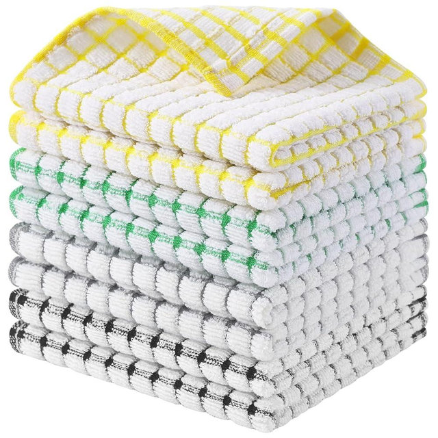 Kitinjoy Cotton 8 Pack Terry Kitchen Dish Cloths, 12 x 12 Inches Super Soft and Absorbent Dish Rags, Quick Drying Dish Towels for Washing Dishes, Multi-Colored