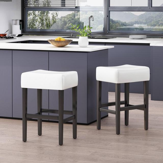 Set of 2 25.5" Lopez Backless Leather Counter Height Barstool Ivory - Christopher Knight Home