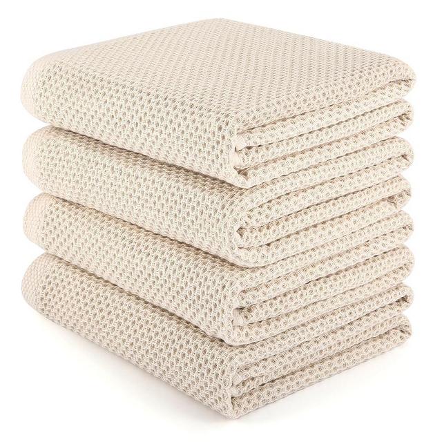 HOMYTOP Large Kitchen Hand Towels,Cotton Waffle Weave Dish Towel for Drying, Cleaning Cloth for Kitchen Dishes - Extra Absorbent and Soft - 16 x 28 inch (Cream-4 Pack)