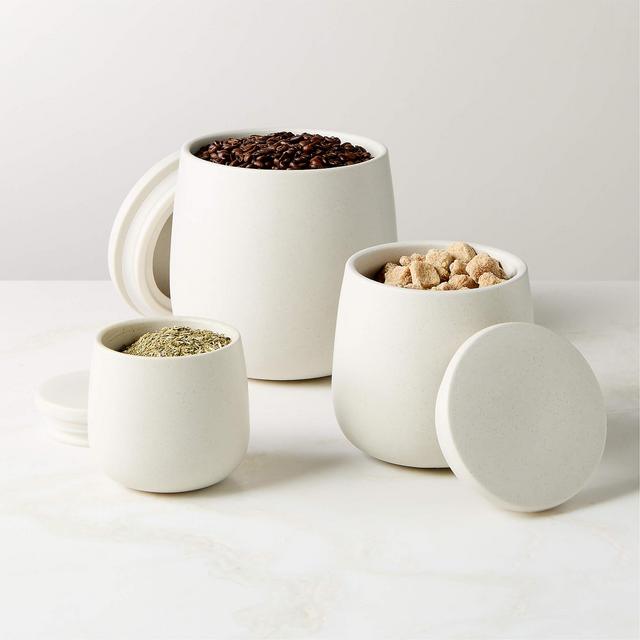 Mori Matte Beige Rounded Canisters Set of 3
