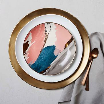 Abstract Brushstroke Salad Plate - Pink/Gold