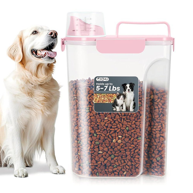 ODOMU 5-7LBS Upgraded Large Nozzle Cat Dog Food Storage Container BPA-free, Airtight Pet Food Storage Bin with 4 Lock Buckles, Sealing Gasket, Cup for Pet Food, Dog Treats, Rice, Flour, Dry-Pink