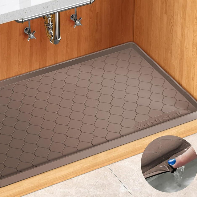 Winisok Waterproof Under Sink Mat -34” x 19” Cabinet Liner for Kitchen & Bathroom, Shelf Protector Silicone Under Sink Tray, Kitchen Cabinet Organizers and Storage Sink Drip Tray