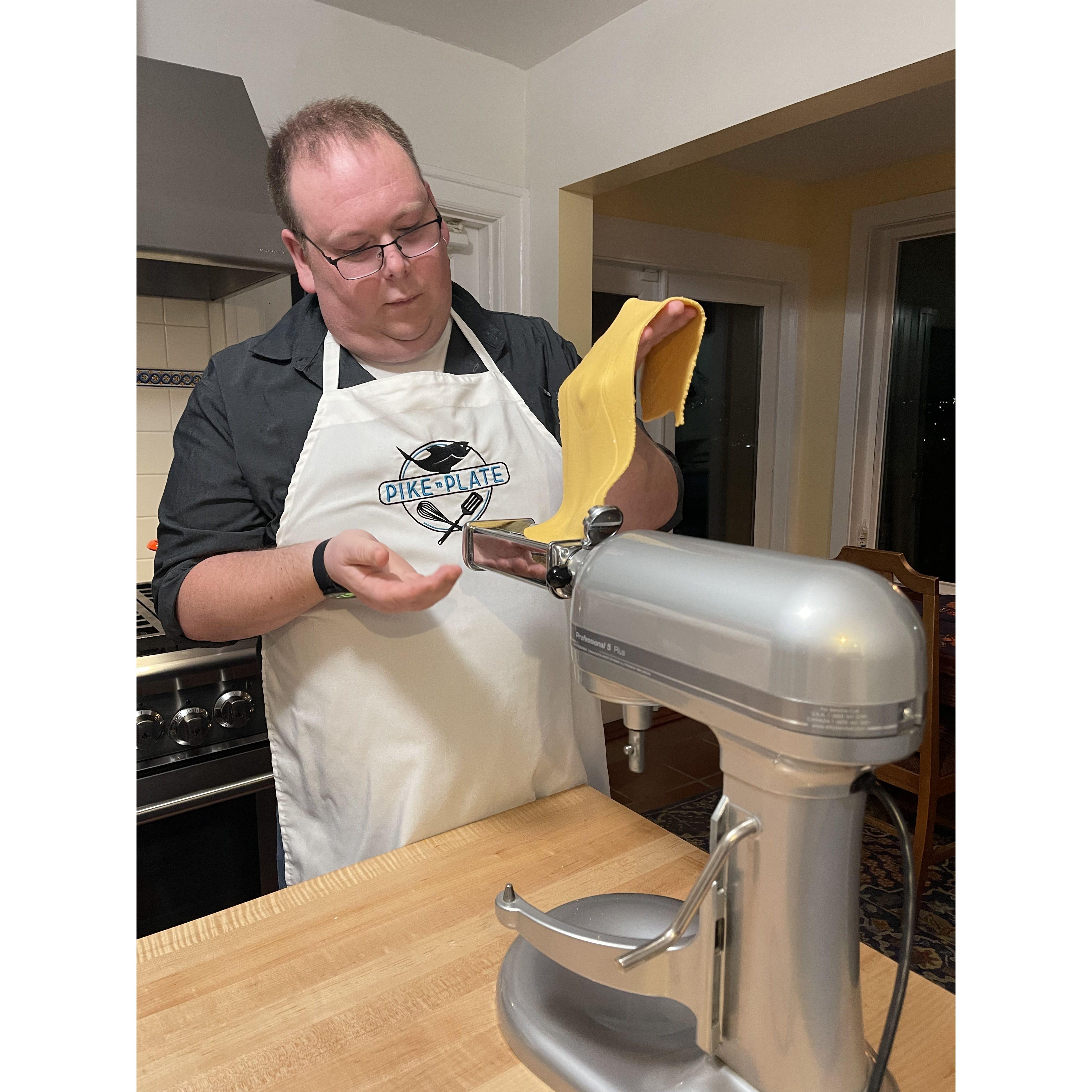 Making noodles by scratch for his birthday Cooking Class!