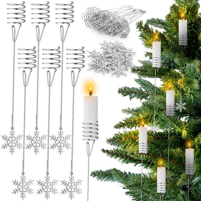 20 Pcs Silver Christmas Tree Candle Holders Metal Candle Holder with Snowflake Ornaments for Christmas Tree Balance Candlestick for Christmas Winter Xmas Tree Indoor Outdoor Party Decoration