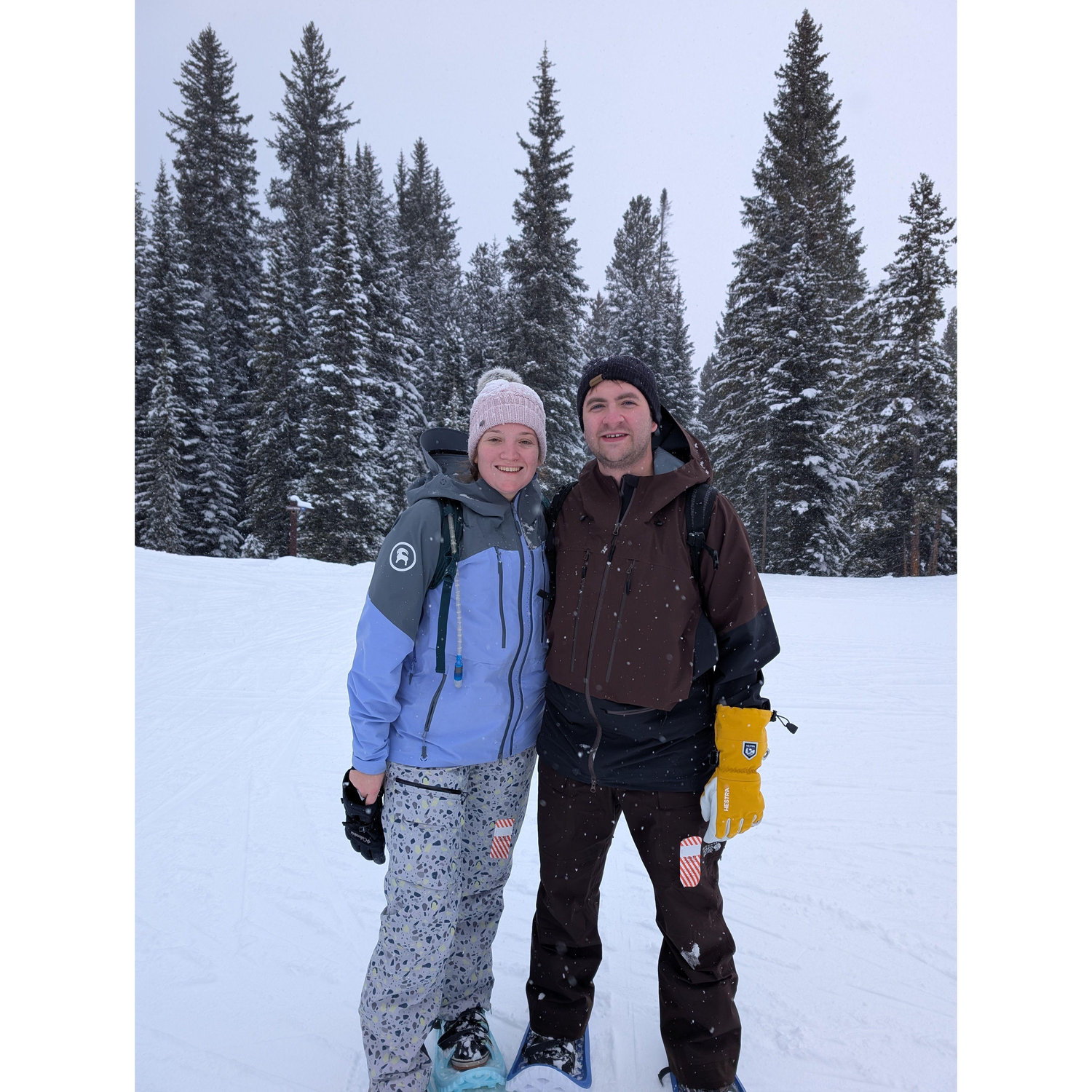 At Breckenridge Nordic Center after we had snowshoed into the mountains.
