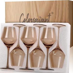 Smokey Sand Wine Glasses Set 6-16oz, Long Stem, Universal Size for White and Red Wine - Hand Blown Smoky Amber Brown Neutral Stemware for Home,Party