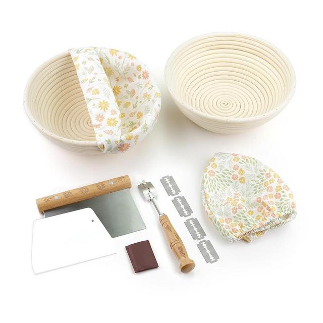 Printed Floral Banneton Bread Proofing Basket Set of 2 Round 9 inch w Premium Tools |Sourdough Proofing Basket | Bread Proofing Baskets for Bread Baking | Bread Proofing Baskets for Sourdough