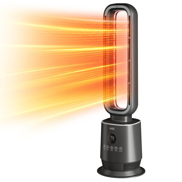 ASZ Tower Space Heater Bladeless with Thermostat- Oscillating Digital Ceramic Heaters for Indoor Home with Adjustable Thermostat, Timer and Remote Control, 32 Inches, 1500W (Grey)