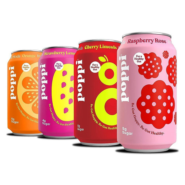 POPPI Sparkling Prebiotic Soda w/Gut Health & Immunity Benefits, Beverages w/Apple Cider Vinegar, Seltzer Water & Juice, Low Calorie & Low Sugar Drinks, Short List Variety Pack, 12oz (12 Pack)