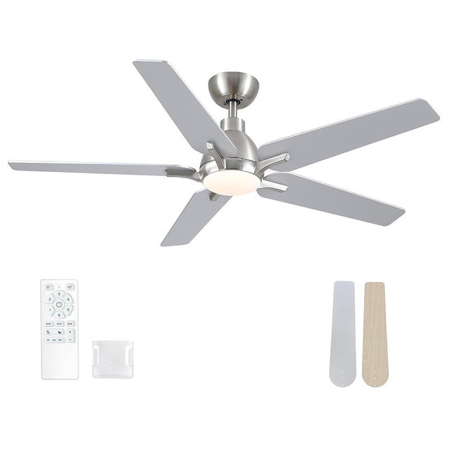 putroad 52 Inch Ceiling Fans with Lights and Remote, Brushed Nickel Modern Ceiling Fan for Bedroom, Living Room, Dining room, Patio, 3CCT Dimmable 6 Speeds DC Quiet Reversible