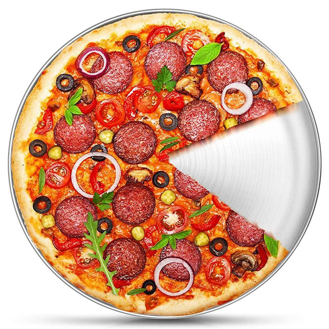 12 Inch Pizza Pan, P&P CHEF Stainless Steel Round Baking Tray Metal Serving Dish for Home, Restaurant, Outdoor, Non-toxic & Healthy, Oven Safe & Dishwasher Safe