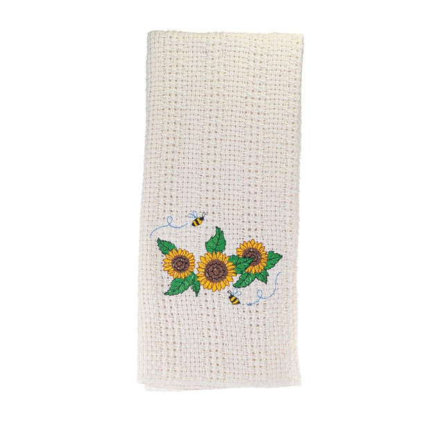 Country Cottons 24″x15″ Cotton Kitchen Towel with Decorative Embroidery (Sunflower)